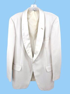 Vtg Bill Blass Men's White Tuxedo Jacket Blazer 44R Satin Shawl Lapel Classic